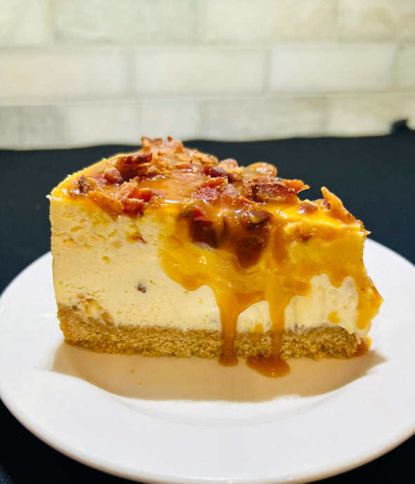 Candied Maple Bacon Bourbon Caramel Cheesecake